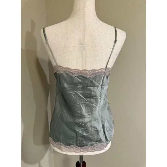 Gold Hawk Silk Cami Top Green Lace Trim Spaghetti Strap Tank Blouse - Picture 2 of 3